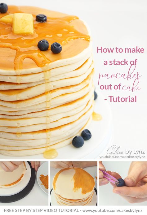 How To Make A Pancake Cake, Stack Of Pancakes Cake, Imposter Cake Ideas, Cake That Looks Like Pancakes, Pancake Cake Ideas, Illusion Cakes Ideas, Pancake Smash Cake, Pancake Stack Cake, Pancake Birthday Cake