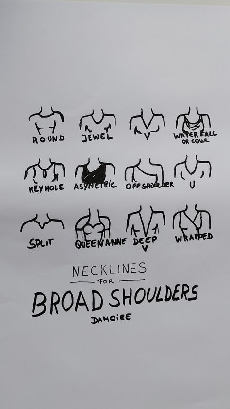 Necklines for broad shoulders Shirts For Large Busts, How To Style A Wide Ribcage, Shirt For Broad Shoulder Women, Best Sleeves For Broad Shoulders, How To Have Broad Shoulders, Corset For Bigger Bust, Broad Shoulder Necklines, Top For Broad Shoulders Women, What To Wear If You Have Broad Shoulders