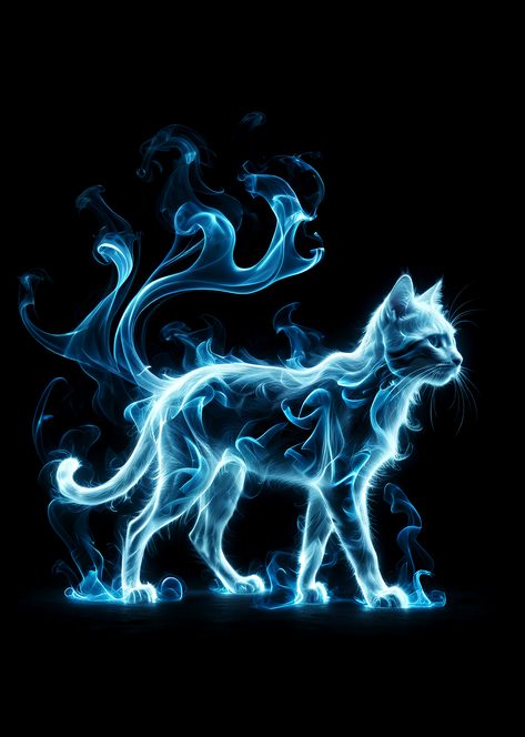 magic, patronus, harry potter, summon, invocation, fantasy art, blue, animals, majestic, creature, ghostly, spirit, fantasy creatures, phone wallpaper, epic wallpaper, animals lovers wallpaper, cat, feline, cute, kitten, Cat Dragon Art, Cat Patronus Art, Crystal Creature Art, Harry Potter Patronus Art, Patronus Animals, Fantasy Cat Creature, Wolf Patronus, Mythical Cat, Patronus Art