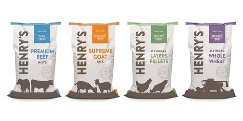 Henry's Feeds — The Dieline - Branding & Packaging Henry Cole, Livestock Feed, Cattle Feed, Feed Bag, Feed Bags, Poultry Farm, Article Design, Branding Packaging, Creative Packaging Design