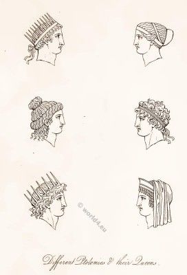 Ancient Ptolemaic‬ Greece headdresses and crowns Ancient Greek Crown, Ancient Rome Clothing, Greek Headpiece, Egypt Clothing, History Egypt, Greek Crown, Ancient Greek Clothing, Window Sketch, Roman Kings