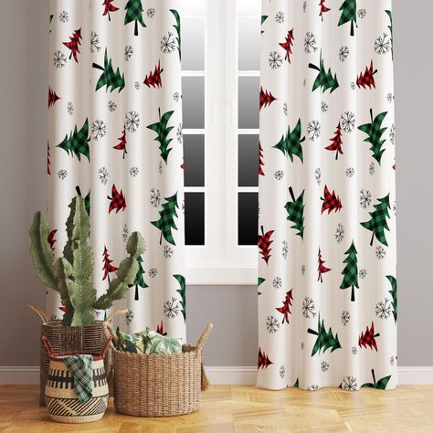 Enhance any room with vibrant color and captivating patterns using our Christmas Theme Window Curtains. These versatile curtains feature a modern, stylish print, offering an effortless and budget-friendly method to infuse color and flair into any room of your home. Create intimate indoor/outdoor spaces with our curtains, ensuring privacy and safety.  Plaid Pine Tree Pattern Curtains Features ---------------------- * Material: Crafted using a blend of polyester and cotton fabric, this material of Living Room Valances, Tartan Curtains, Pine Tree Pattern, Tree Living Room, Tree Curtains, Pattern Curtains, Abstract Trees, Living Room Drapes, Green Tartan