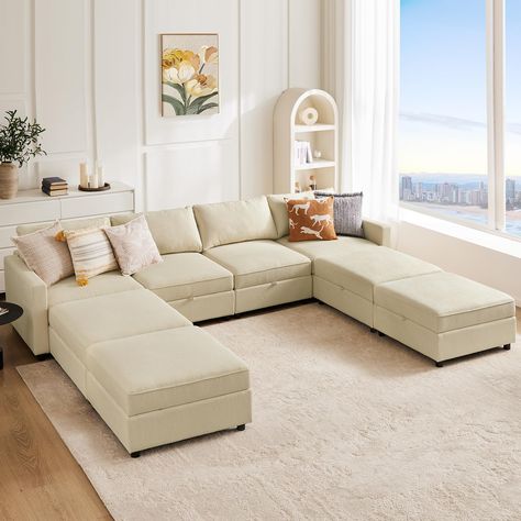 PRICES MAY VARY. 💚【Convertible & Flexible Couch】Available in multiple configurations, the modular couch can be easily rearranged to fit both small and spacious living rooms, family rooms, basement playrooms, etc. To accommodate different occasions and gatherings, the modular combination allows you to pull the armless chair out as a standalone piece. 💚【Sturdy & Comfy】The sleeper sofa are made of a sturdy wood frame and high-quality springs and to overcome the unstable connection problem of modu Sofa For Lounge, Modern Modular Sofas, Storage For Living Room, Living Room Furniture Styles, Modular Couch, Sofa Sleeper, Sofa Size, Sectional Sofa Couch, Modular Sectional Sofa