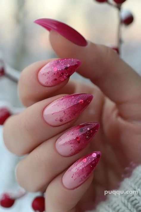 Pink Ombre Nails: Trendy Nail Designs for a Stunning Look - Puqqu Pink Nail Extension Designs, Pink Nails Ideas Glitter, Nail Pink Ombre, Dark Pink Nail Art, Pink Princess Nails, Girly Nails Pink, Pink Ombre Nails Glitter, Blush Nail Designs, Glitter Pink Nails