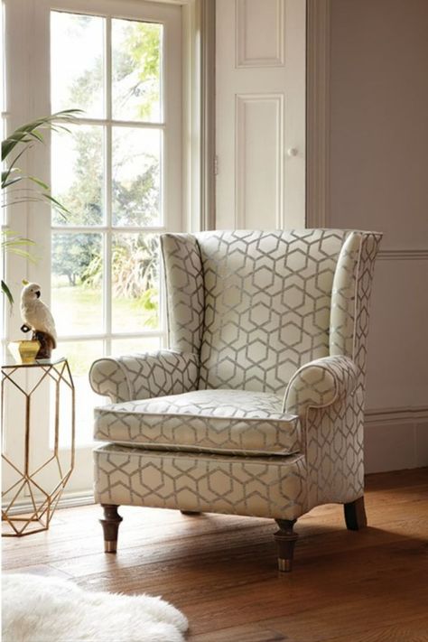 The beautiful Harvard Wing Chair, the perfect stand-alone chair providing comfort and style, that will look glorious in any home. Dressed in the stunning Fitzgerald Champagne fabric, a stylish geometric pattern creating a unique and luxurious look. You can still receive a free footstool when you purchase 5 seats or more from our beautiful Harvard range, for more information tap the link https://www.duresta.com/luxury-footstool-offer/ Interior Design Curtains, Headboard Lamp, Bespoke Sofas, Reproduction Furniture, Sofa Company, Hardwood Plywood, Settee Sofa, Local Furniture, Wing Chair