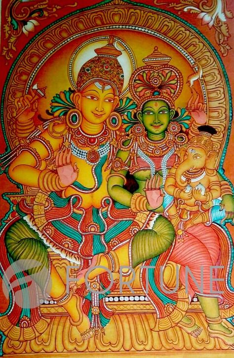 Kerala Mural Lakshmi, Shiva Parvati Mural Painting, Shiva Parvati Images Drawing, Mural Art Design Paintings, Shiva Kudumbam, Kerala Mural Painting Shiva Parvati, Mural Wall Art Paintings, Mural Painting Outline Sketches, Kerala Mural Painting Outline Sketches