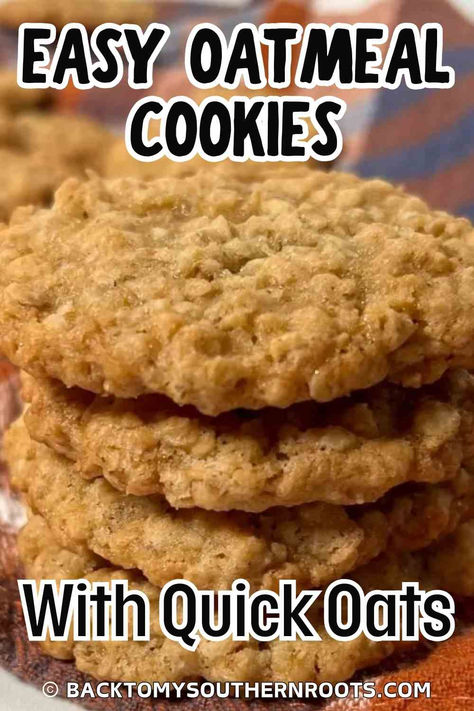 A picture of four cookies stacked on top of each other. Quaker Oats Oatmeal Cookies, Cinnamon Oatmeal Cookies, Soft Oatmeal Cookies, Delicious Oatmeal, Oatmeal Cookies Easy, Oatmeal Raisin Cookies Chewy, Homemade Oatmeal, Preppy Kitchen, Oatmeal Cookies Chewy