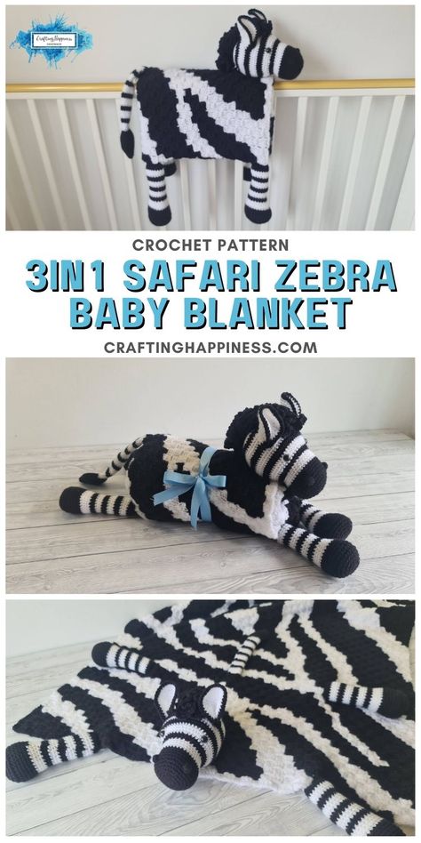 3in1 Zebra Baby Blanket, it folds into a toy & can be used as decoration for the nursery. Crochet pattern by Crafting Happiness Crochet Crib Blanket, Nursery Crochet, Wine Cozy, Crochet Wine, Crochet Zebra, Zebra Baby, Free Baby Blanket Patterns, Crochet Baby Gifts, Crochet Baby Blanket Free Pattern