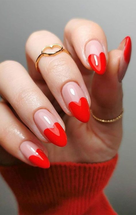 Heart Tip Nails, Heart Nail Designs, Heart Nail, Nail Designs Valentines, Her Nails, Red Nail Designs, Red Nail, Stick On Nails, Heart Nails