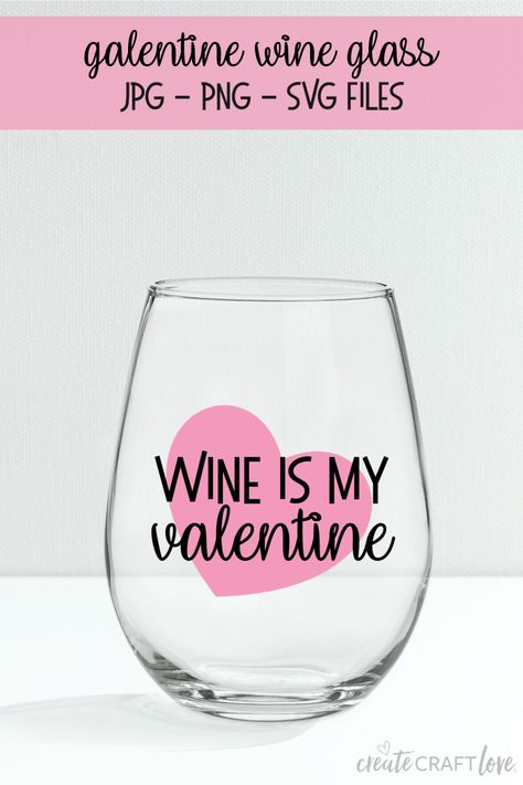 Surprise your best gal pal with this fun Galentine Wine Glass! - FREE SVG File included! #svgfile #cricut #cutfiles #valentinesday Valentine's Cricut Projects, Cricut Valentine Ideas, Wine Valentine, Cricut Valentines Projects, Crafts To Make And Sell Unique, Cricut Templates, Easy Crafts To Sell, Valentine Svg Files, Construction Paper Crafts