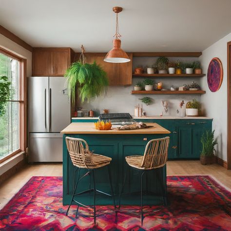 House Interior Eclectic, Kitchen Design Eclectic, Cozy Eclectic Kitchen, Eclectic Decor Kitchen, Colorful Eclectic Kitchen, Modern Eclectic Kitchen, Office Cottage, Comfy Kitchen, American Kitchen Design