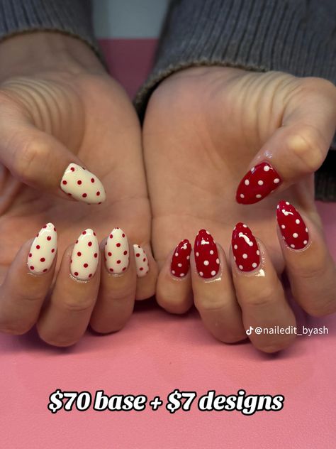 Red Checkered Nails, Red Polka Dot Nails, Nails Polka Dots, Swaggy Nails, Preppy Nails, Teen Nails, Dot Nails, Vday Nails, Polka Dot Nails