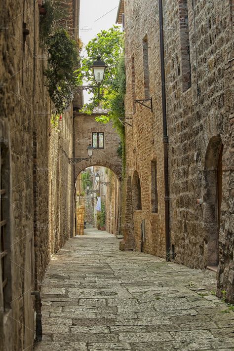 Italian cobblestone street by Patricia Hofmeester on @creativemarket Old Italian Aesthetic, Venetian Architecture, Italian Castle, Cobblestone Street, Addie Larue, Movie Board, Cobble Stone, European Summer Aesthetic, European Village