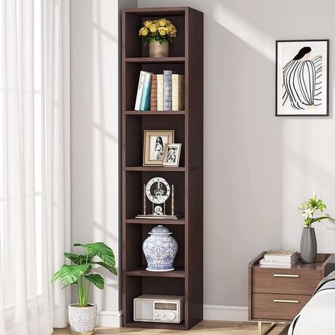 6 Tier Tall Narrow Bookshelf, Whit Bookcase Cube Storage Organizer for Home Office - Bed Bath & Beyond - 35364996 2000s Home Decor, Tall Narrow Bookshelf, 2000s Home, Narrow Bookshelf, Cube Storage Organizer, Tall Bookshelves, Antique Shelves, Office Bed, Rustic Materials