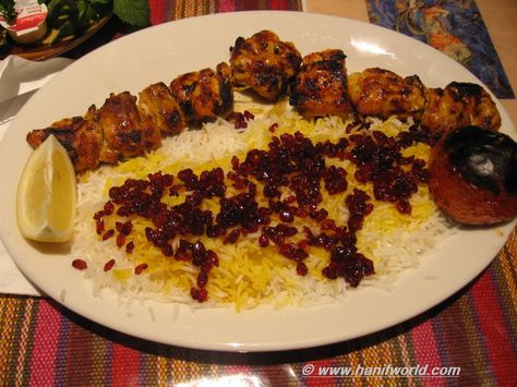 Probably my favorite meal ever... Persian chicken kabobs and rice with barberries. Persian Chicken, Iranian Recipes, Chicken Kebab, Boiled Chicken Breast, Book Restaurant, Persian Cuisine, Iranian Food, Chicken Kabobs, Chicken Breast Recipes Healthy