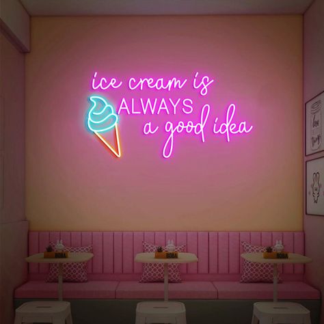 Ice Cream Shop Sign, Ice Cream Neon Sign, Ice Cream Bar, Shop Sign, Icecream Bar, Ice Cream Shop, Bar Restaurant, Shop Signs, Neon Sign