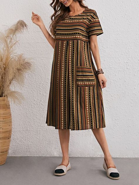 EMERY ROSE Striped Drop Shoulder Smock Dress | SHEIN USA Cotton Dress Summer Casual, Cotton Dresses Summer, Cotton Night Dress, Cotton Short Dresses, Frock Patterns, Stylish Short Dresses, Modest Dresses Casual, Night Dress For Women, Cotton Dress Summer