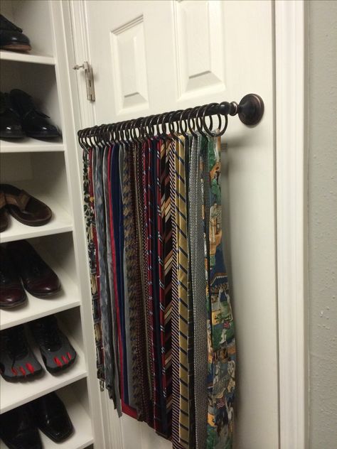 Tie Rack- Great idea for belts, scarfs, etc... Closet Functionality, Mens Closet Organization, Tie Storage, Scarf Storage, Tie Hanger, Tie Holder, Tie Organization, Tie Rack, Small Space Storage