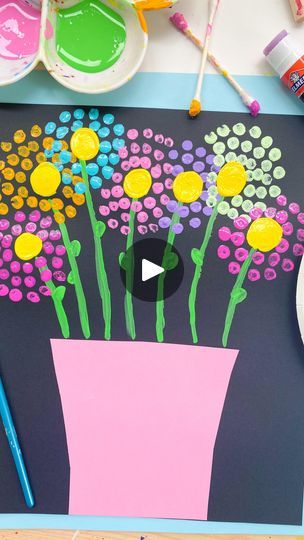 Q Tip Flowers Painting, Q Tip Flowers, Q Tip Painting For Kids, Q Tip Art, Q Tip Painting, Family Tree Project, Flower Pot Art, Art Camp, Bee Crafts