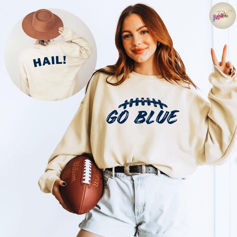 Michigan Hail Go Blue Sweatshirt, Michigan Wolverines Hoodie, Michigan Football Front Back Crewneck, Touchdown Season Game Day Sweater Michigan Wolverines Football, Wolverines Football, Needle Pouch, Michigan Football, Go Blue, Michigan Wolverines, Blue Sweatshirt, Size Charts, Game Day