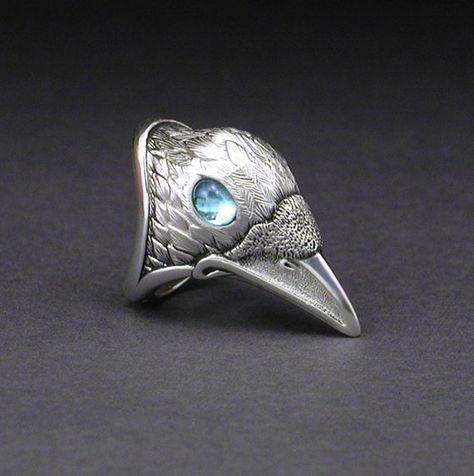 Raven Totem, Raven Ring, Vintage Engagement Ring Settings, White Raven, White Crow, Yellow Gold Diamond Engagement Ring, White Spirit, Unisex Ring, Small Rings