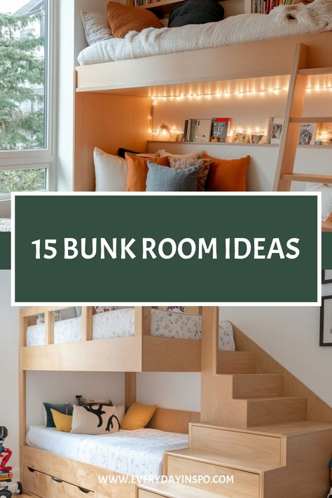 Bunk room tips and ideas that your family will love. Be sure to check these out if you want a new style for your bunk room. Bunk Room Slanted Ceiling, Clever Bunk Bed Ideas, Corner Bunk Beds With Stairs, Bunk Beds For 4 People, Tiny Room Bunk Bed Ideas, Bunk Bed With Canopy, Bunk Beds Sloped Ceiling, Grandkids Bunk Room, Bunk Beds Slanted Ceiling