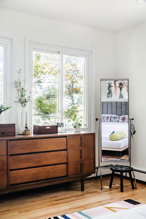 Dresser By Window, Sanctuary Aesthetic, Dresser Corner, Dresser Window, Corner Styling, Bedroom Dresser Styling, Hyde Park New York, Dresser Styling, Window Bedroom