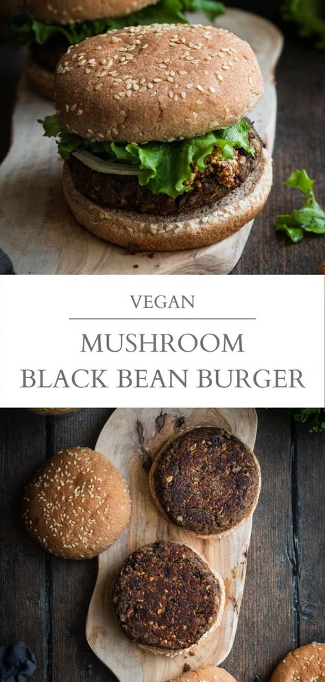 Vegan Black Bean Burger, Vegan Burger Recipe, Veggie Patties, Black Bean Burger, Black Bean Recipes, Veggie Burgers Recipe, Bean Burgers, Mushroom Burger, Vegan Mushroom