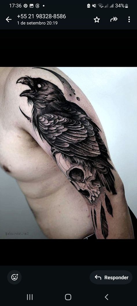 Crow Tattoo Design, Crow Tattoo, Raven Tattoo, Spooky Tattoos, Leg Tattoo Men, Calf Tattoo, Head Tattoos, Dark Tattoo, Black Ink Tattoos