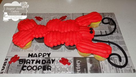 Crawfish Cupcake Cake by Sugar Sweet Cakes Crawfish Cupcakes, Crawfish Cake, Crawfish Boil Party Decorations, Frosting Decorating, Crawfish Party, Crawfish Boil Party, Cake Pulls, Decorator Frosting, Couple Wedding Shower