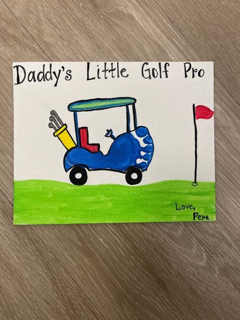 Footprint Golf Fathers Day, Golf Footprint Art, Golf Fathers Day Craft, Fathers Day Golf Crafts, Father’s Day Golf Craft, Golf Fathers Day Cards, Golf Handprint Craft, Footprint Fathers Day Crafts, Father’s Day Footprint Art