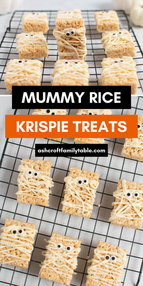 Halloween mummy rice krispies treats for kids. Halloween Rice Krispie Treats Ideas, Krispie Treats Ideas, Rice Krispie Treats Ideas, Dessert For Kids, Halloween Rice Krispie Treats, Yummy Mummy, Rice Krispie Treats, Rice Krispie, Krispie Treats