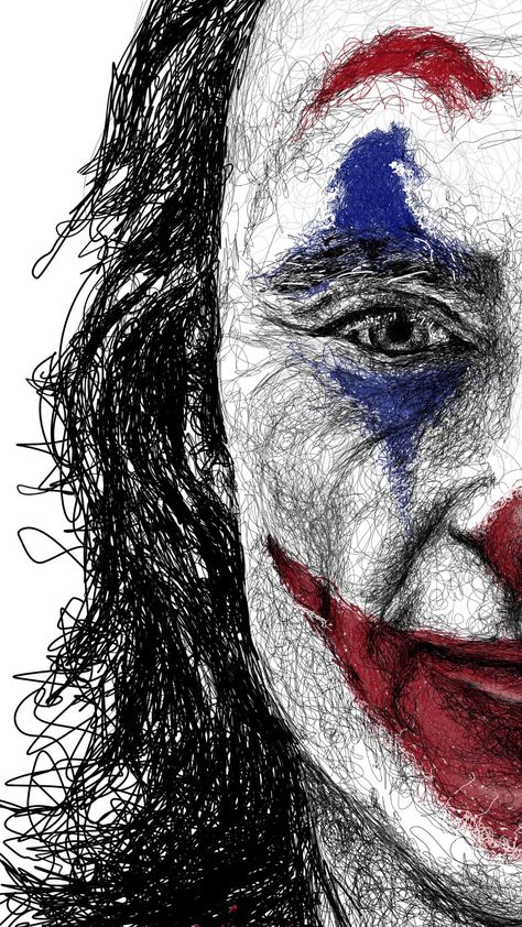 Joker Pen Art, Scribble Art Aesthetic, Scribble Art Creative, Black Pen Drawing Ideas, Pen Scribble Art, Joker Art Drawing, Joker Drawing, Black Pen Drawing, Hyperrealistic Drawing