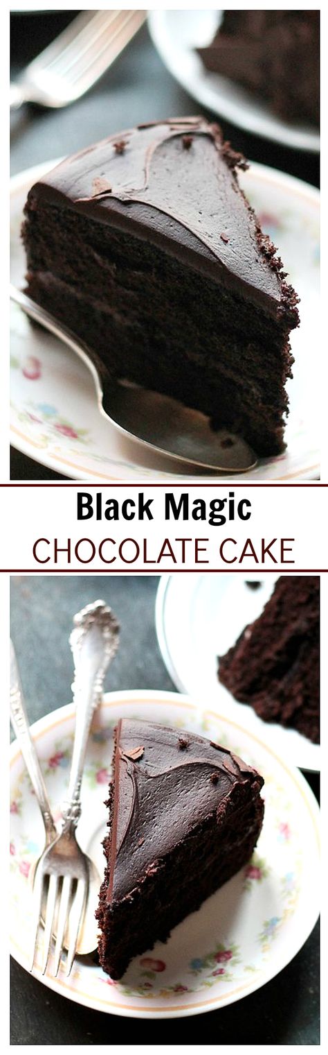 I've made this cake twice now and everyone LOVES it! Super easy and it's a show stopper! Black Magic Chocolate Cake, Magic Chocolate Cake, Cake Recipe Moist, Magic Chocolate, Chocolate Cake Recipe Moist, Dark Chocolate Cake, Dark Chocolate Cakes, Monkey Bread, Yummy Sweets