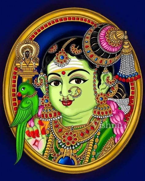 Meenakshi Amman, Mysore Painting, Indian Traditional Paintings, Kerala Mural Painting, Buddha Art Painting, Pichwai Paintings, Beautiful Art Paintings, Goddess Artwork, Tanjore Painting