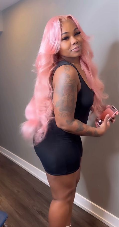 Pink Hair Outfit Black Women, Pride Hairstyles, Light Pink Wig, Sag Season, Hairstyle Suggestions, Dolly Hair, Couple Edits, Wig Installs, Pink Wigs