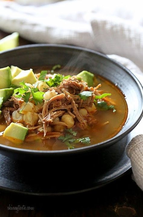 This Pressure Cooker Pozole (Pork and Hominy Stew) is made with pork, hominy and spices, it's so comforting, especially on a cold winter night. Leftovers taste Hominy Stew, Pozole Recipe, Skinny Taste Recipes, Stew Recipe, Instapot Recipes, Instant Pot Pressure Cooker, Winter Night, Pressure Cooker Recipes, One Pot Meals