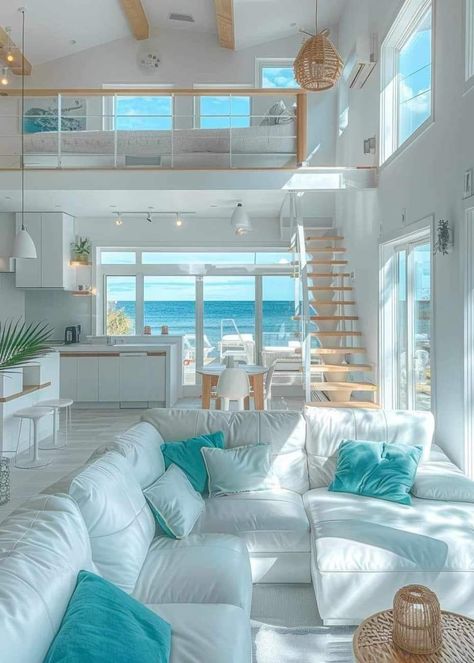 Preppy House, Dream Bedroom Inspiration, Beach House Interior Design, Beachfront House, Mini Pool, Dream Life House, Dream Beach Houses, Lots Of Windows, Beach House Interior