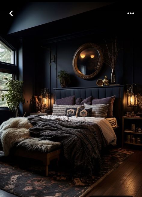 Bedroom Wall Decorations Aesthetic, Gothic Nature Aesthetic Bedroom, Earthy Home Decor Ideas, Minimalist Goth Bedroom, Dark Bedroom Ideas For Couples, Seductive Bedroom Ideas Romantic, Moody Bedrooms, Goth Bedroom Ideas, Dark Boho Bedroom