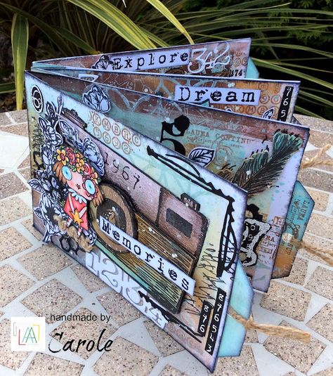 Altered Books Pages, Creative Tutorials, Accordion Fold, Book Maker, Create Memories, Mini Scrapbook, Distress Oxides, Mini Book, Black Card