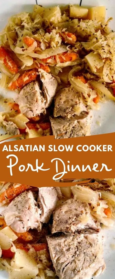 This delicious and hearty Alsatian Pork Dinner is simmered in the slow cooker; melding all the flavors into an amazing and easy meal. Pork Casserole, Pork Dinner, Slow Cooker Pork, French Cooking, Pulled Pork, Slow Cooker Recipes, Simple Ingredient, Crockpot Recipes, New Recipes