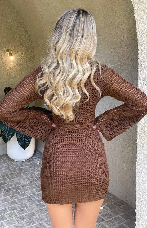 Beachy Girl, Brown Crochet, Prom Midi Dress, Summer Playsuit, Semi Formal Dresses, Mini Dresses Online, Crochet Mini Dress, Beginning Boutique, Crochet Woman