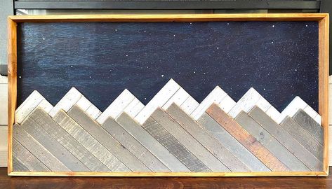 CR Custom Woodworking on Instagram: “3D Snow Capped Mountains w/ Evening Sky 18x36 .. Available for immediate shipping (Etsy link in profile) or local pick up. ..…” Mountain Wood Art, Cowgirl Room, Snow Capped Mountains, Reclaimed Wood Art, Wood Mosaic, Picture Art, Snow Caps, Evening Sky, Mountain Art