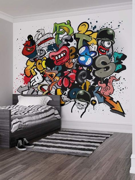 Brewster Spray Paint Wall Mural #ad #wallart #walldecor #colorful #color #bedroomideas #bedroom #homedecor #interiordesign Graffiti Room Ideas Bedrooms, Paint Wall Mural, Graffiti Bedroom, Spray Paint Wall, Graffiti Room, Bedroom Murals, Paint Wall, Wall Murals Painted, Graffiti Murals