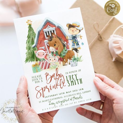 Farm Animals Invitations, Diy Save The Date, Farm Invitation, Farm Baby Shower, Baby Sprinkle Invitations, Sprinkle Invitations, Neutral Christmas, Christmas Farm, Invitations Diy