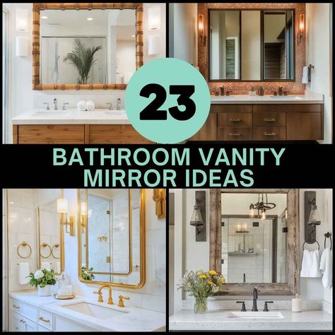 23 Must-See Bathroom Vanity Mirror Ideas for Every Style Unique Bathroom Mirrors Modern, Leaning Bathroom Vanity Mirror, Guest Bathroom Mirror And Lights, Bathroom With 3 Mirrors Over Vanity, How Big Should A Mirror Be Over A Bathroom Vanity, Bathroom Vanities And Mirrors, Double Bathroom Mirror Ideas, Bathroom Lighting And Mirror Ideas, Bathroom Ideas Mirror Wall