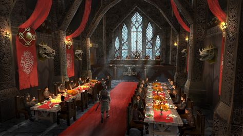 Norse throne room  interior concept environment art - Ruedy stacher Viking Hall, Interior Concept Art, Fantasy Rooms, Castles Interior, Throne Room, Norse Vikings, Dining Hall, Fantasy City, Fantasy Castle