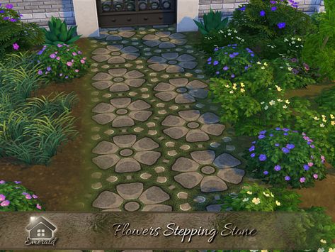 Sims 4 Cc Stepping Stones, Garden Cc Sims 4, Sims 4 Garden Cc, Furniture Cc, Sims Medieval, Rustic Wallpaper, Fairy Wallpaper, Outdoor Stone, Outdoor Flowers