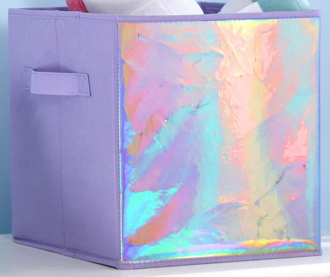 Dream Street Purple Holograph Fabric Bin | Big Lots Cube Organizer Bins, Iridescent Decor, Purple Room Decor, Fabric Storage Bin, Sequin Throw Pillows, Unicorn Bedding, Unicorn Room, Organizer Bins, Purple Rooms