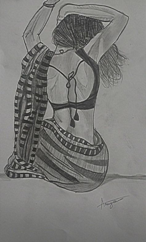 Indian Dress Drawing Sketches, Saree Sketch, No Emotion, Swan Drawing, Sketch Tattoos, Aesthetic Diary, Polish Tattoos, Aesthetic Sketch, Sketches Pencil